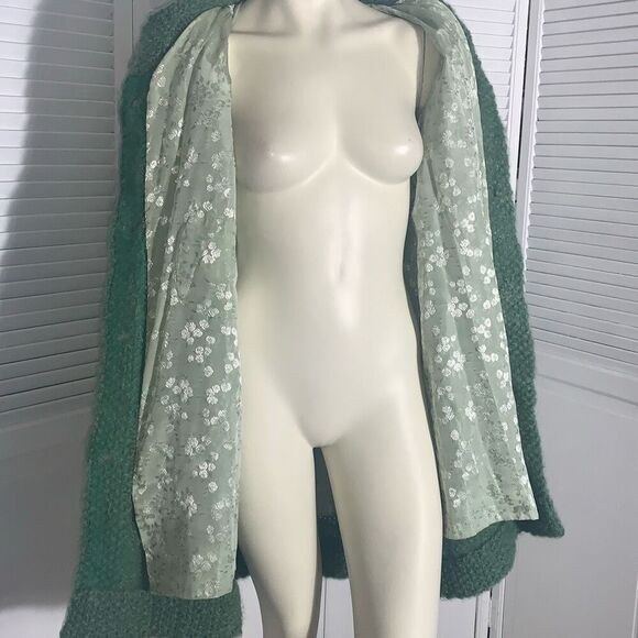 Vintage 1940’s Green Knit Long Sweater Coat Swagger Jacket Medium - Picture 10 of 12